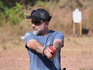 matthew wearing roger 22 electronic hearing protection on the range