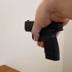 In this instance I'm able to protect the trigger on all sides, and allow the shooter to attempt a full grip on the gun. All this, while keeping the gun pointed downrange.
