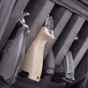 Block holds any size revolver or semi-automatic