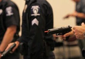 Law Enforcement officers conducting dry fire training with inert guns.